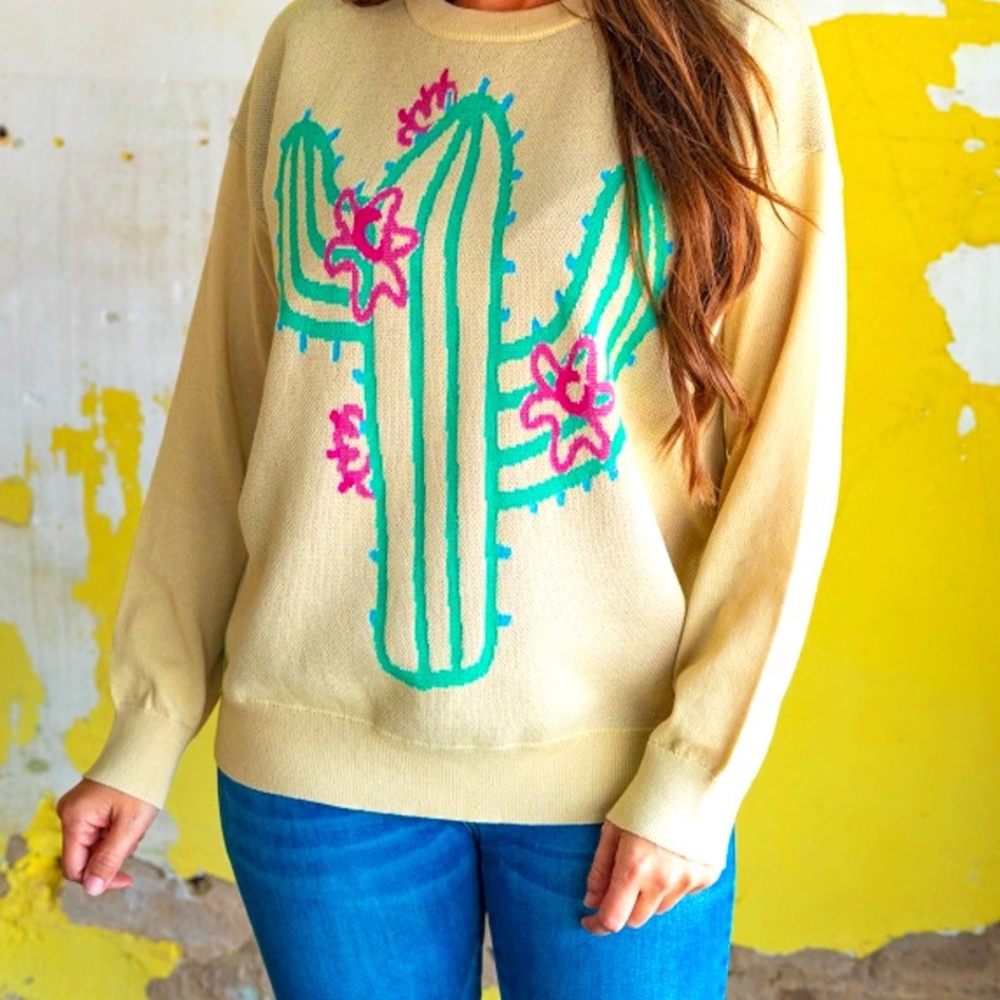 Ivory/ Cactus Detail Oversized Sweater